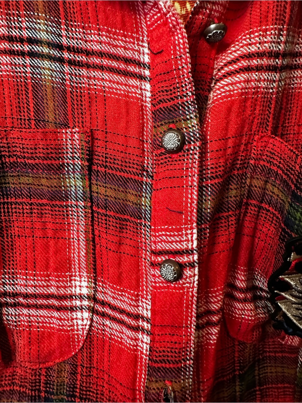 Anthropologie Aratta Silent Journey Red Paisley Plaid Scarf Mixed-Print Shirt S - Picture 4 of 13